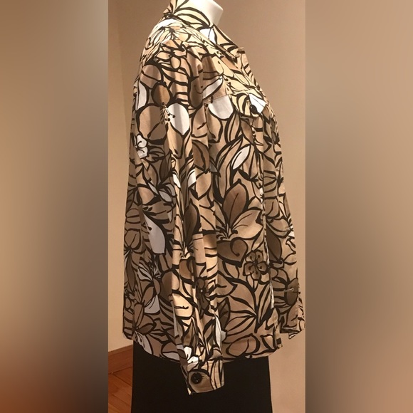 Alfred Dunner brown white black collared button-down jacket floral design SZ.16w - Picture 2 of 12